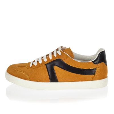 Yellow suede lace-up trainers